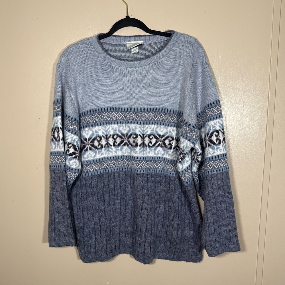Fashion Bug Vintage 90s Fair Isle Nordic Snowflake Crewneck Sweater Blue 18/20